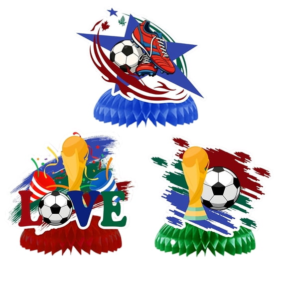 Forfamy 3Pcs Football Party Decorations Set, Football Themed Honeycomb Centerpiece 3D Table Toppers Super Bowl Party Supplies