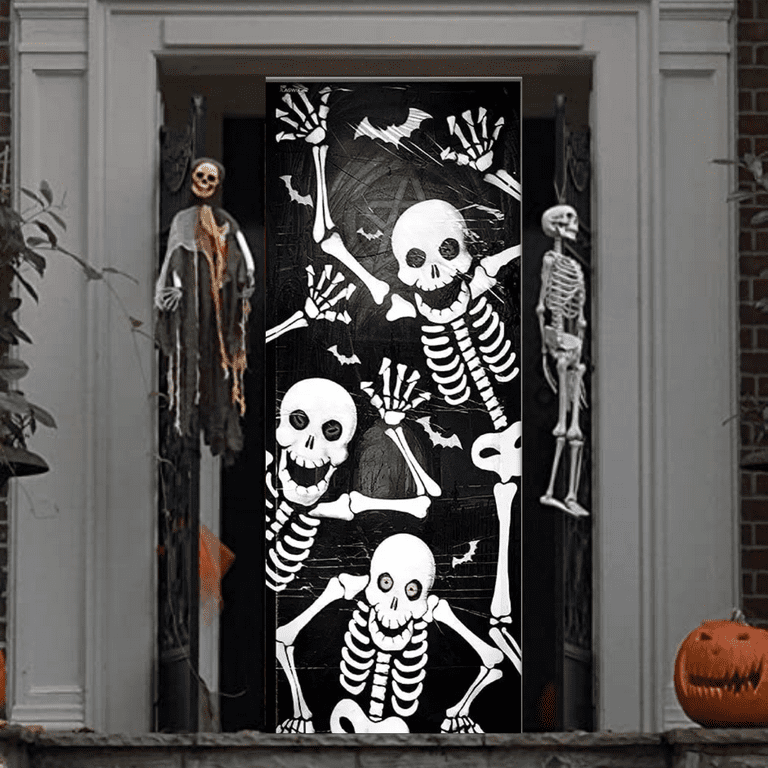 Halloween Door Cover Decorations Large Fabric Skeleton Door