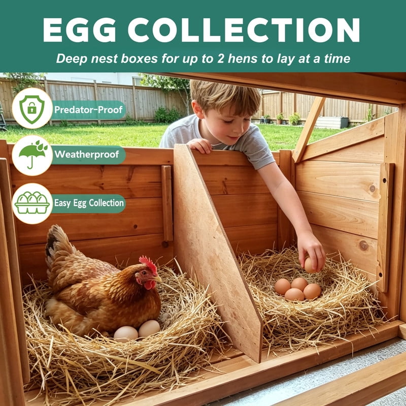 120" Chicken Coop with Lockable Nest Box and Removable Tray, Hen House for 4-6 Chickens, Outdoor Pet Shed with Runs