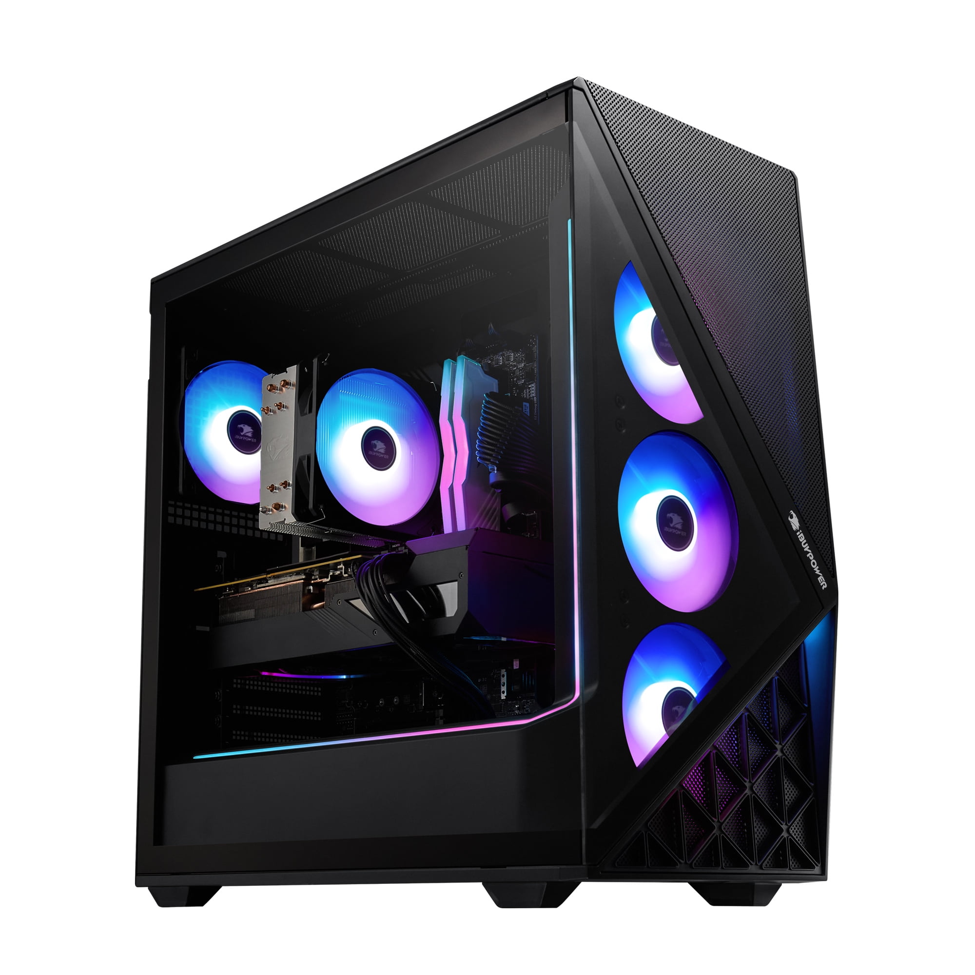 iBUYPOWER Slate Gaming PC Desktop Computer AMD Ryzen 7 9700X CPU, AMD RX 9060XT 8GB GPU, 32GB DDR5 RGB 5200MHz RAM, 1TB NVMe SSD, Windows 11 Home, Gamer Keyboard and Mouse - SBA7R96XT01