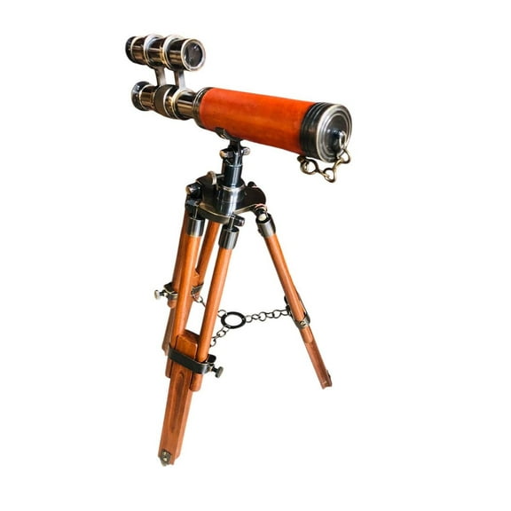 Antique Nautical Brass Tripod Telescope – Vintage Maritime Explorer’s Decorative Centerpiece for Coastal & Classic Interiors"