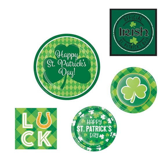 St Patricks Day Paper Plates and Napkins Irish Party Plates St Patricks Day Dinner Napkins Serves 24 plus Clover Beverage napkins By Clear Above