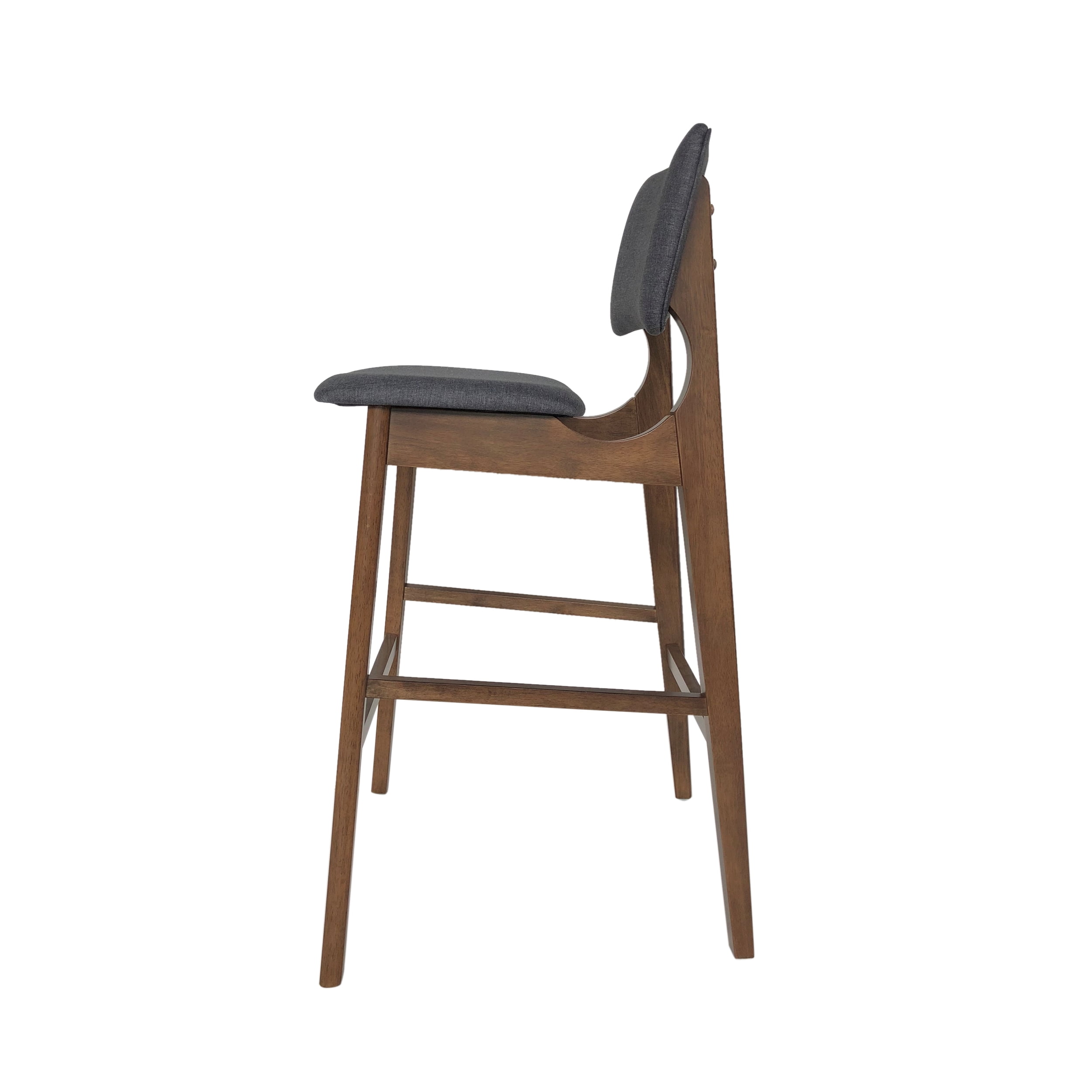 Noble House Rayan Mid Century Modern Fabric and Rubberwood Barstools, Set of 2, Charcoal