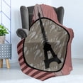 thumbnail image 4 of Paris Soft Flannel Fleece Throw Blanket, Vintage Style Design Eiffel Tower Silhouette on Stripes and Plain Background, Cozy Plush for Indoor and Outdoor Use, 50" x 60", Rose and Sepia, by Ambesonne, 4 of 5