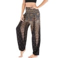thumbnail image 4 of Women's Harem Boho Pants Summer Smocked Waist Loose Flowy Tapered Leg Baggy Hippie Genie Pants Gypsy Indian Bohemian Thailand Yoga Beach Pants Cinch Bottom Casual Joggers Black Small - X-Large, 4 of 5