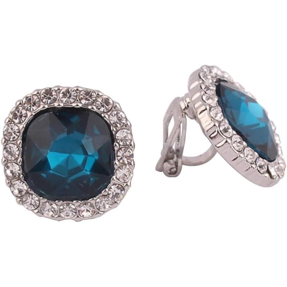 â„¢ Luxury Bridal Rhinestone Crystal Shape Clip on Earrings Non Piercing for Women Ear Clip