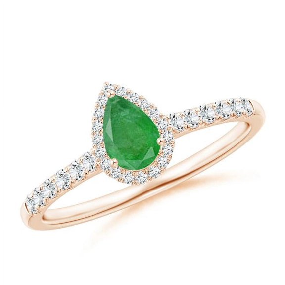 Pear Shape Green Emerald CZ Diamond Band Ring Women 925 Sterling Silver Rose Gold Plated May Birthstone Valentine Day Birthday Gift Gemstone Jewelry