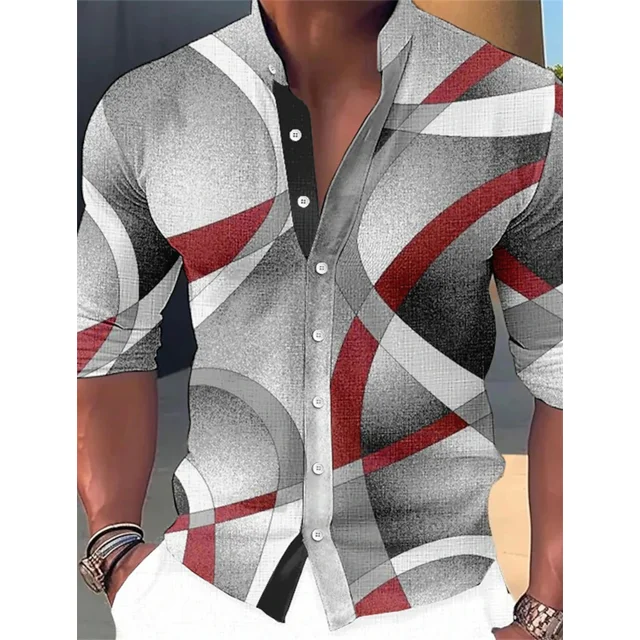 New Club - Ropa estampada de manga larga para exteriores con cuello alto geométrico para hombre, talla grande