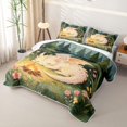 thumbnail image 3 of Homewish Kawaii Flowers Dino Twin Quilt Set,Cartoon Wildlife Twin Coverlet Set,Green,2pcs, 3 of 7