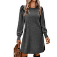 thumbnail image 6 of Women's Knit Dress with Puff Sleeves for Fall Winter - Round Neck Casual Tunic Dress, 6 of 6
