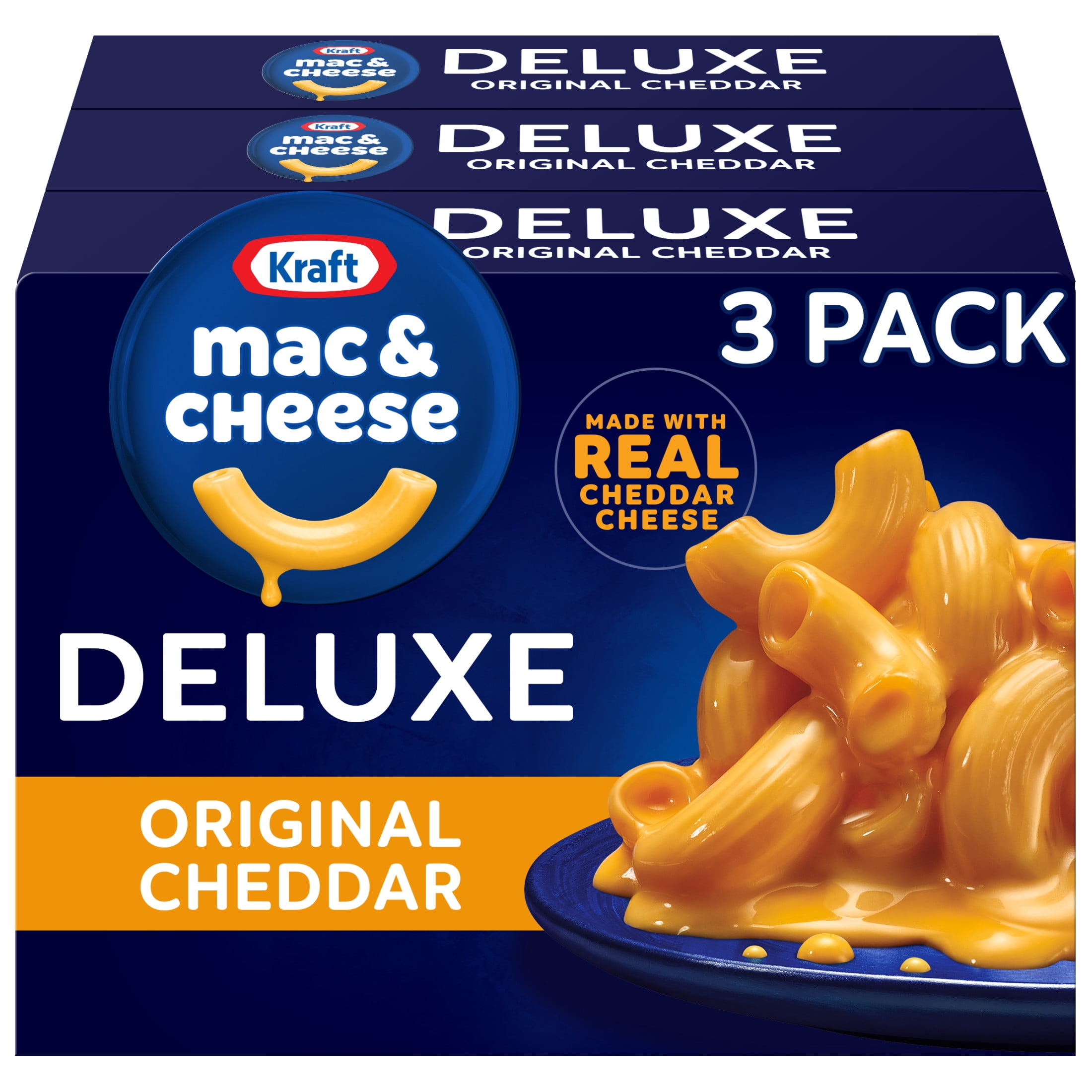 (8 pack) Kraft Deluxe Mac and Cheese, 3 Boxes, for Easy Dinner or Dinner Sides, Original Cheddar Flavor, No Artificial Flavors or Dyes, 14 oz