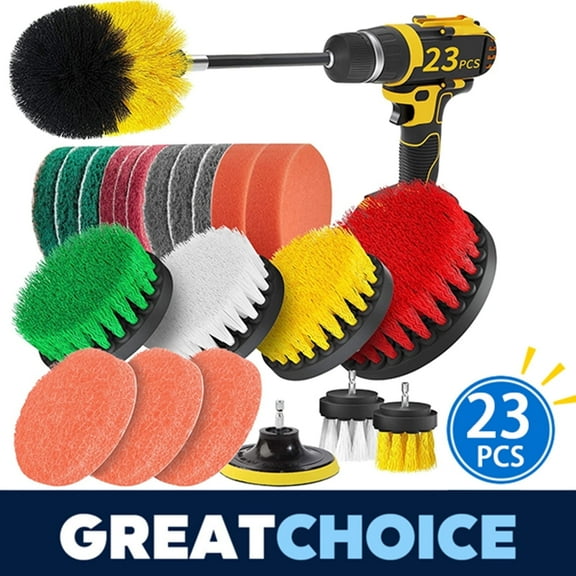YIHATA 23PCS Drill Brush Cleaning Brushes Set, Scrub Pads, Power Scrubber Drill Brush Set with Extend Long Attachment for Cleaning, Great for Grout,Floor, Tub, Shower,Tile,Bathroom and Kitchen