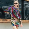 thumbnail image 3 of Peacock Feathers Leopard Print Swirl Art Women's Long Sleeve Bodycon Dress Soft Stretchy For Everyday Wear And Special Occasions, 3 of 6