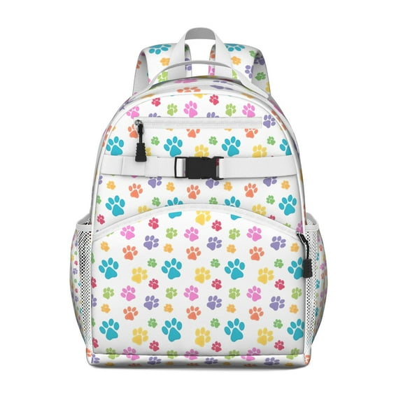 Pets Paws Print Colorful Backpack for School,Cute School Bag,Schoolbag with Adjustable Shoulder Straps & Padded Back,15.25"x11.5"x5.25"