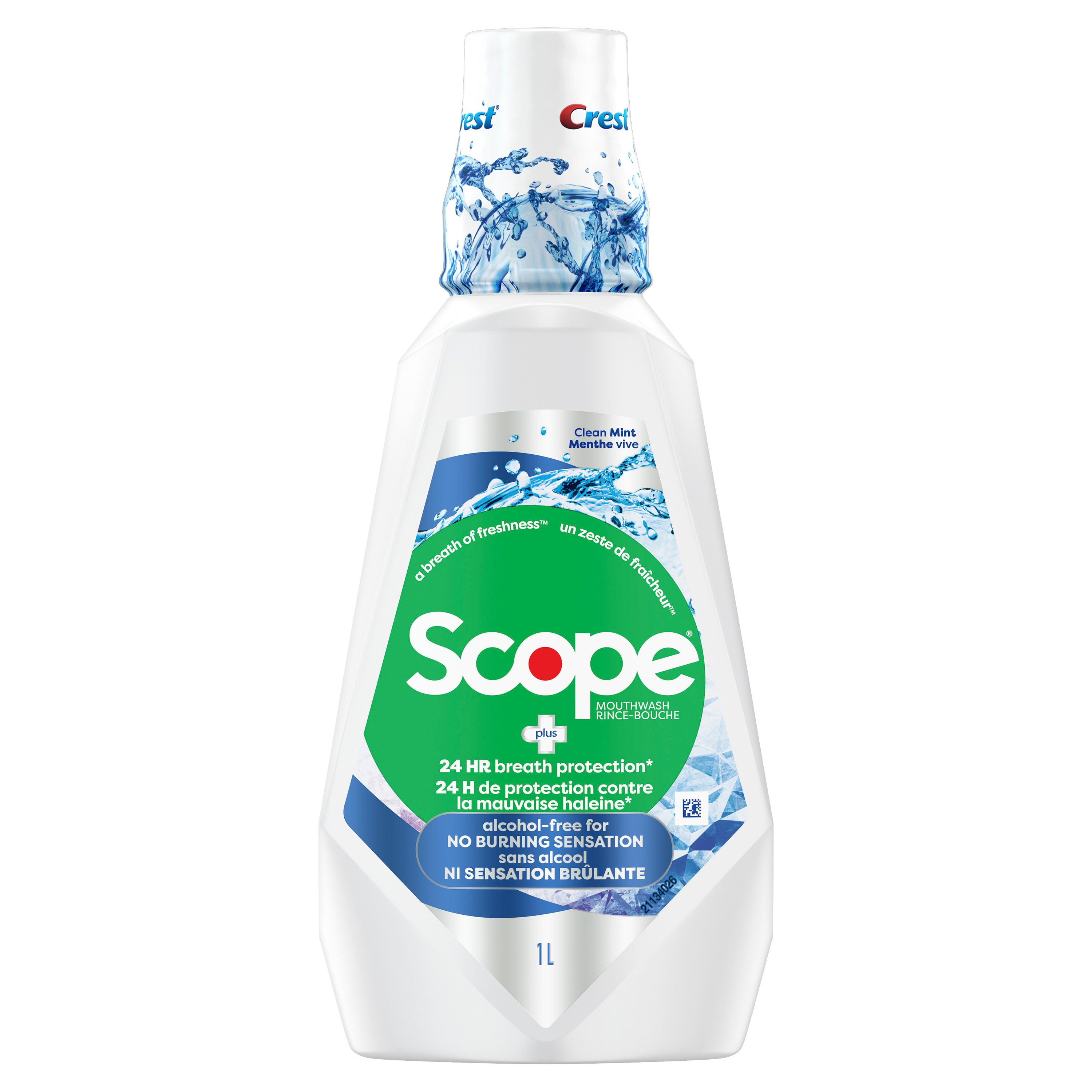 Crest Scope Breath Protection Alcohol Free Mouthwash, 1L
