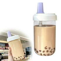 500Ml Bubble Tea Cup with Straw – Reusable Plastic Tumbler for Milk Tea, Smoothie, Large Wide Mouth Travel Cup for Summer Drinks, Gym, Outdoor Activitiespurple