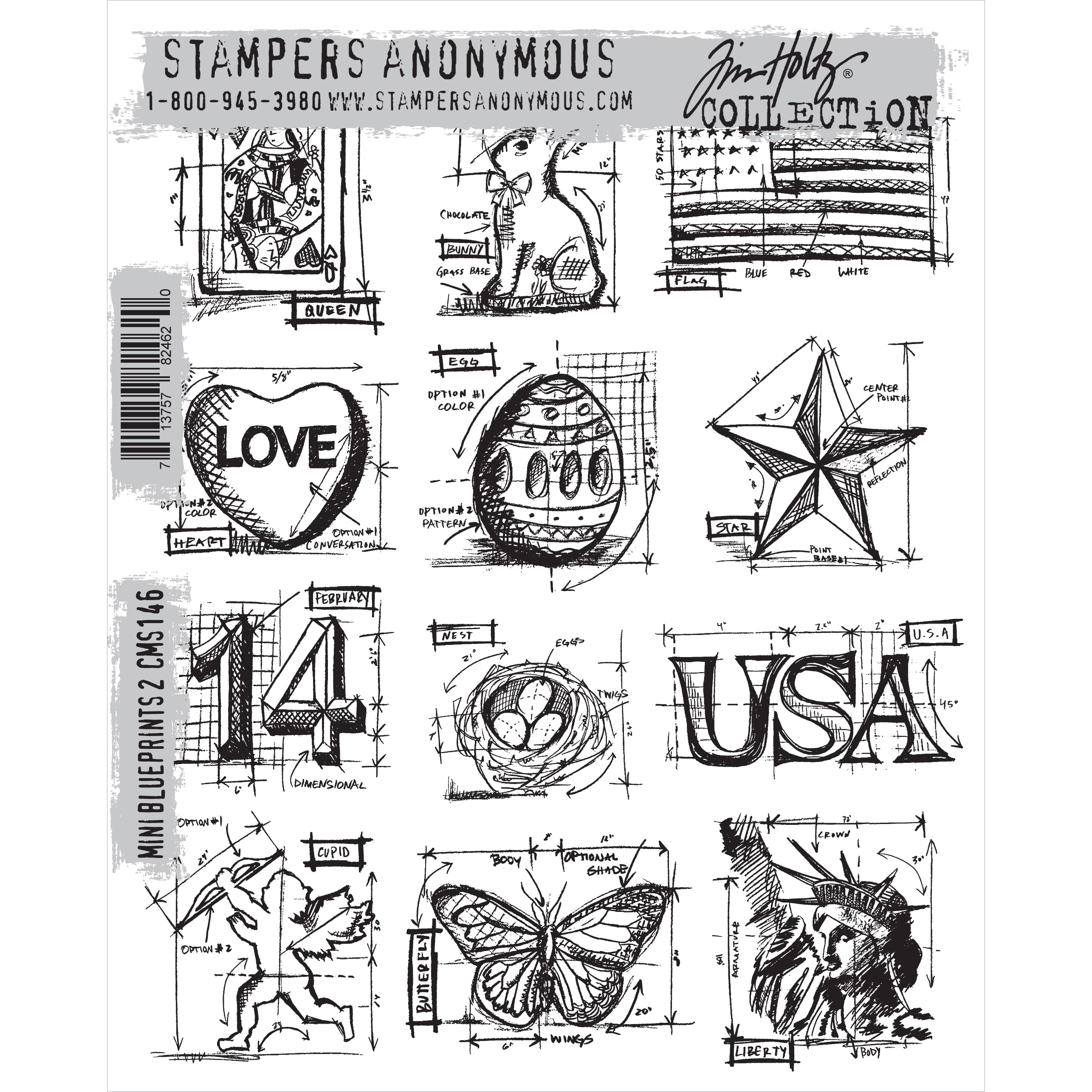 Tim Holtz Cling Stamps 7"X8.5"-Mini Blueprints, Pk 1, Tim Holtz/Art Gone Wild