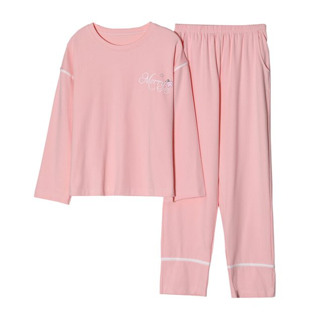 REDHOTYPE Nouveaux Pyjamas en Coton Doux pour Femmes 2 Pcs Grande Taille 3TG Simple Manches Longues Décontracté