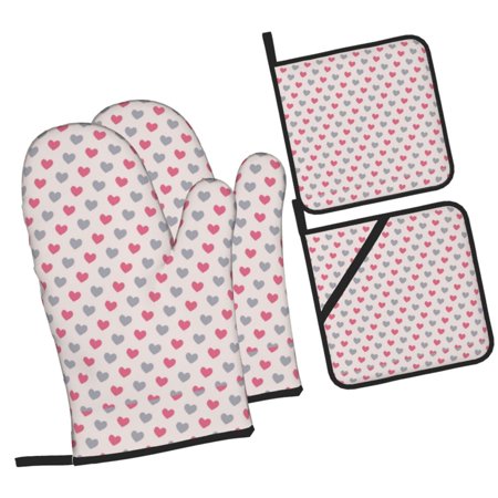 Rose Heart Pink Oven Mitts and Pot Holders Sets Baking Sets for Kitchen BBQ Gloves Heat Resistant Cooking 4 Pieces