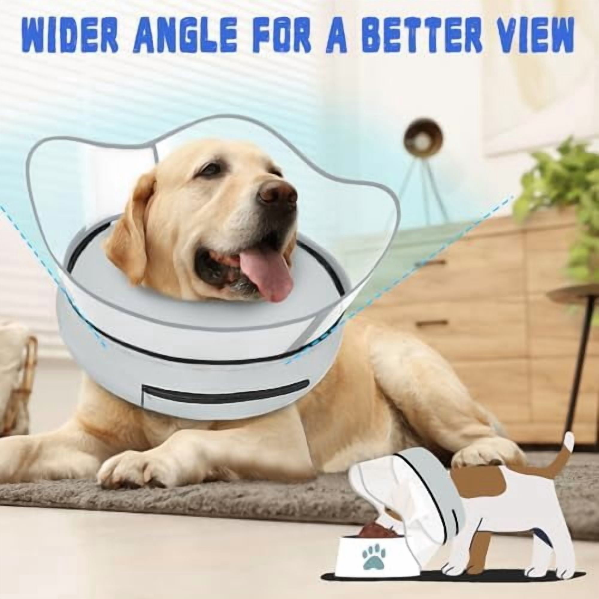 Elevated Inflatable Dog Cone Collar Alternative After Surgery, Dog Donut Collar, Soft Pet Cone to Stop Licking for Small Medium Large Dogs Solid Grey,S(Neck 7"-9.5")
