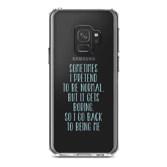 DistinctInk Clear Shockproof Hybrid Case for Samsung Galaxy S9 (5.8" Screen) - TPU Bumper Acrylic Back Tempered Glass Screen Protector - I Pretend to be Normal But It Gets Boring