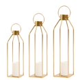 thumbnail image 1 of HPC DECOR - Farol moderno de granja, 22.0 in, 19.1 in, 16.0 in de alto, grande, de metal dorado, para decoración del hogar, farolillos decorativos con temporizador, velas parpadeantes para sala de est, 1 of 1