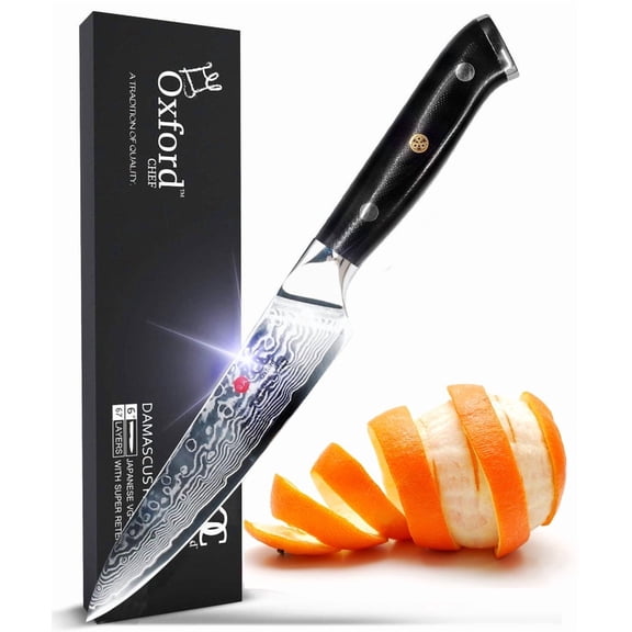 Utility (Petty) Knife 6 inch Damascus- Japanese- VG10 Super Steel 67 Layer High Carbon Stainless Steel-Razor Sharp, Stain & Corrosion Resistant, Awesome Edge Retention