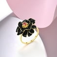 thumbnail image 5 of Santuzza Lotus Ring 925 Sterling Silver Garnet Cubic Zirconia Handmade Enamel Black Flower Ring for Women, 5 of 5