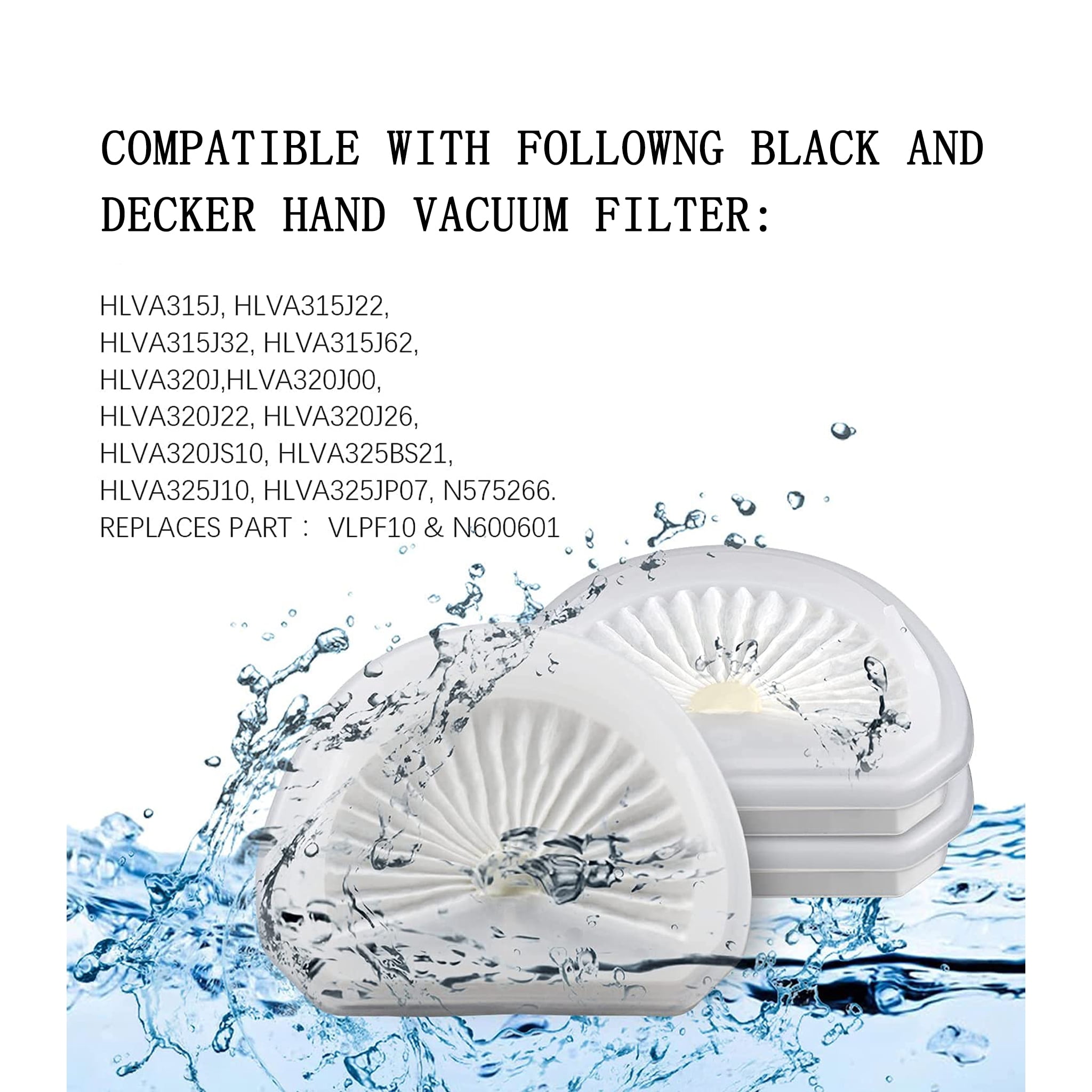 4Pack VLPF10 Replacement Filters Compatible with Black and Decker Hand  Vacuum Filter Model # HLVA320J00 HLVA315j & N575266