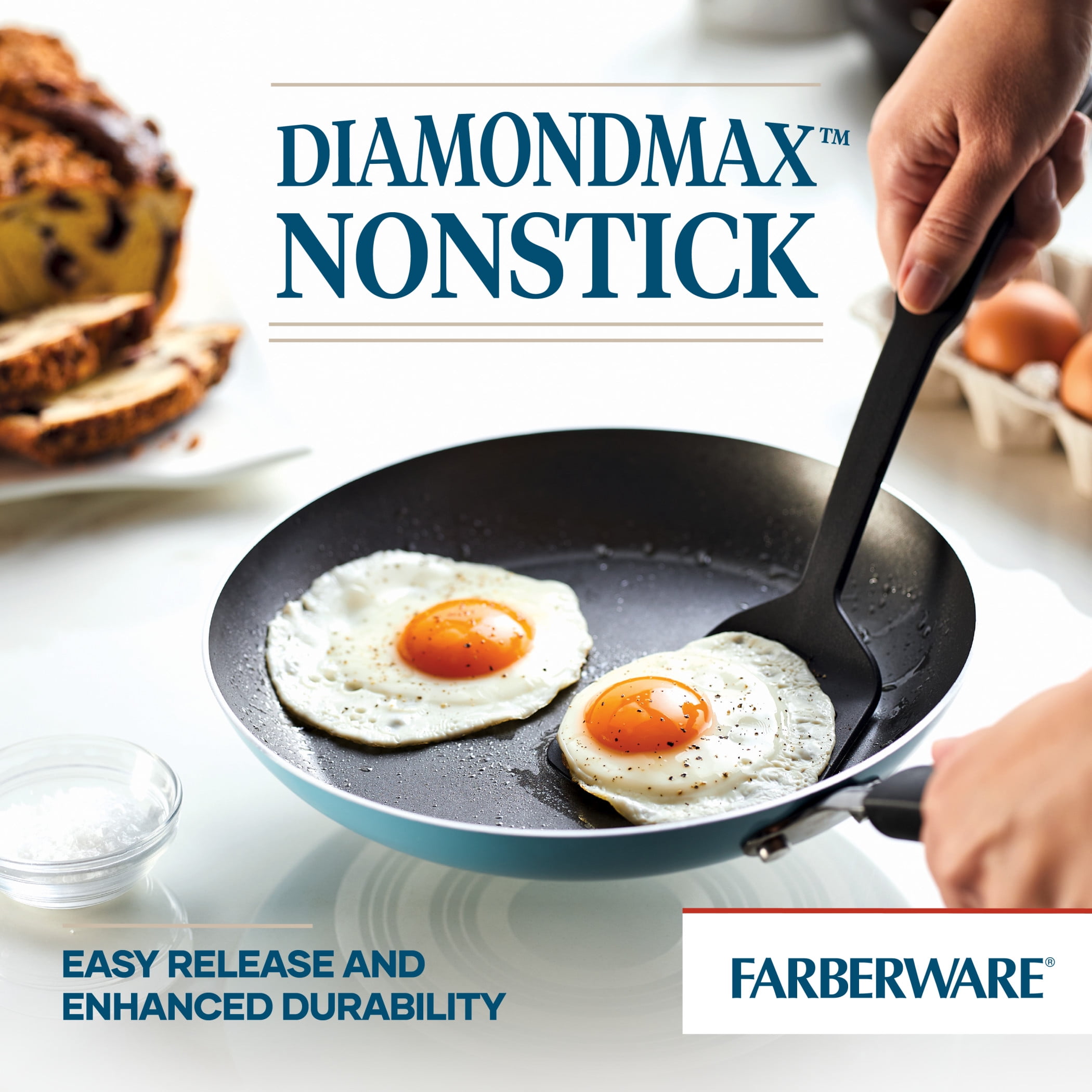 Farberware Easy Clean 3 Pcs Nonstick Frying Pan Set, Dishwasher Safe, 8 Inch, 9.75 Inch, 12 Inch, Aqua