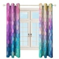 thumbnail image 3 of Colorful Gradient Fish Scale Texture Mermaid 2 Panel Curtain Set, Watercolor Painting Window Treatment Living Room Bedroom Decor, 3 of 5