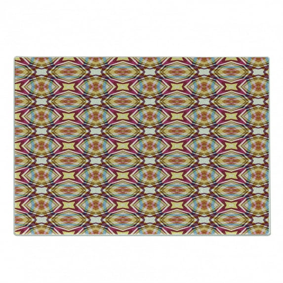 Abstract Cutting Board, Retro Modern Ornament with Vibrant Colors Star Stripy Pattern, Decorative Tempered Glass Cutting and Serving Board, Small Size, Multicolor, by Ambesonne