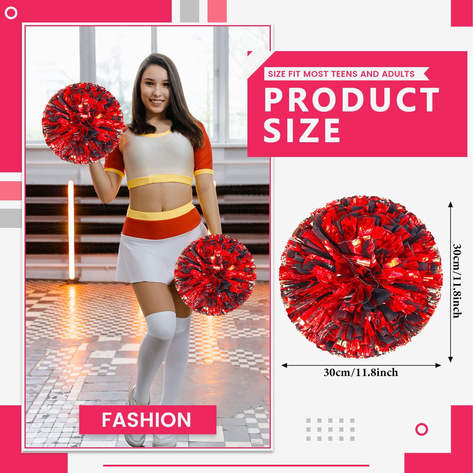 24 Pcs Cheerleading Pom Poms, Cheerleader Pompoms with Finger Holes,Fit for Team Spirit Sports Dance Cheering