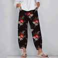thumbnail image 2 of Winter Elastic Waist Wide Leg Pants for Women Floral Printed Tulip Hem Casual Loose Palazzo Trousers with Pockets, 2 of 5