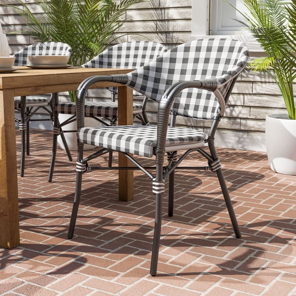 Lidi Aluminum and PE Wicker Patio Arm Chairs, Set of 2, White and Black