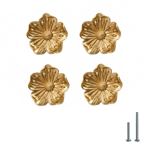 Perillas para gabinete UniDes de latón macizo en forma de flor, paquete de 4
