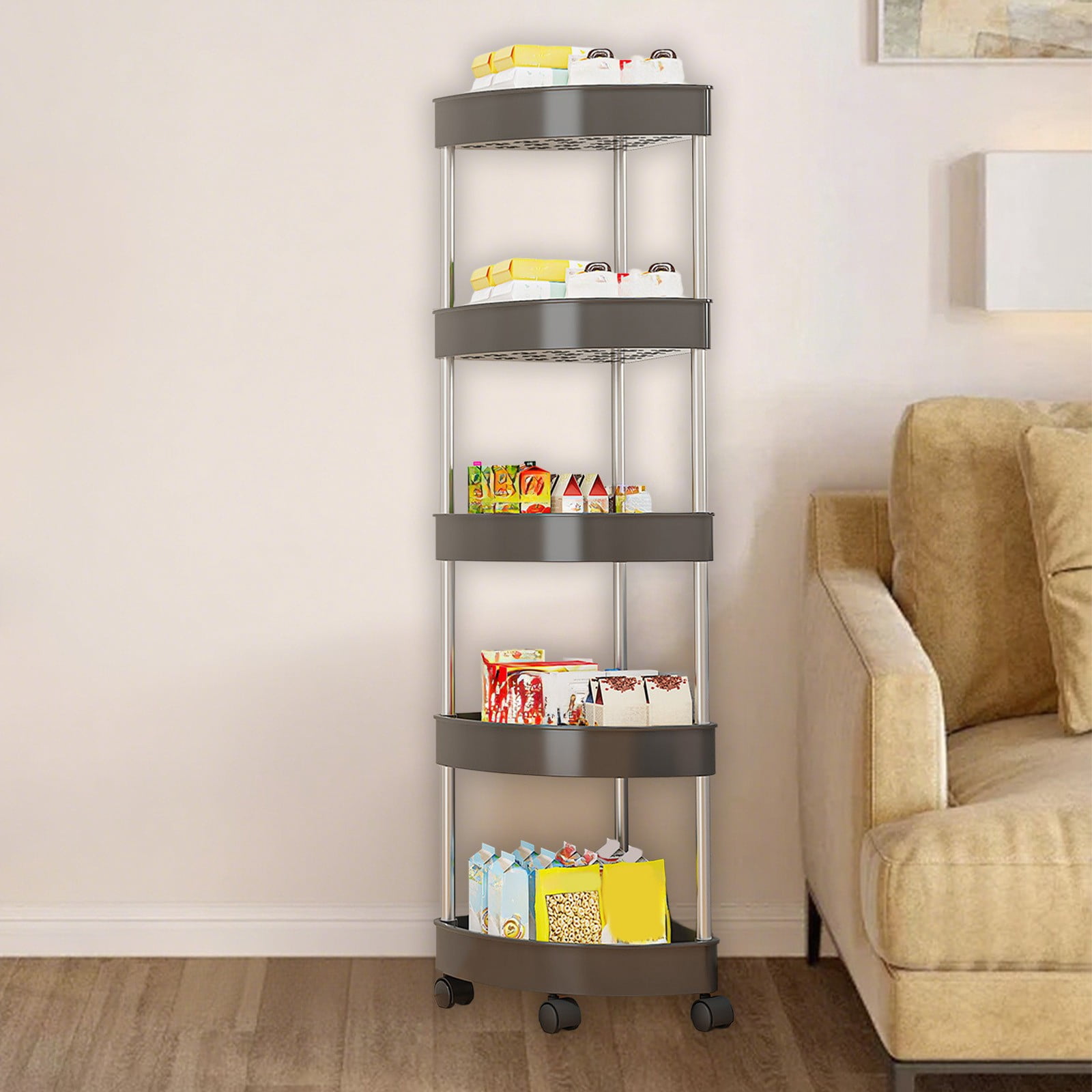Bathroom Corner Shelf Bathroom Corner Shelf Organizer with Rolling Wheels, 4 Tier Corner Storage Shelf with Drainage Holes for Shower, Detachable Rolling Cart for Bathroom Organization