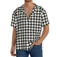 thumbnail image 3 of KLL Houndstooth Black And White Print Men's Shirt Short Sleeve Button Down Summer Cuba Beach Shirts- XX-Large, 3 of 7