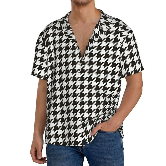 Kdxio Men'S Hawaiian Shirt For Men Short Sleeve Shirt Houndstooth Black And White Summer Casual Holiday Beach Button Down T-Shirts