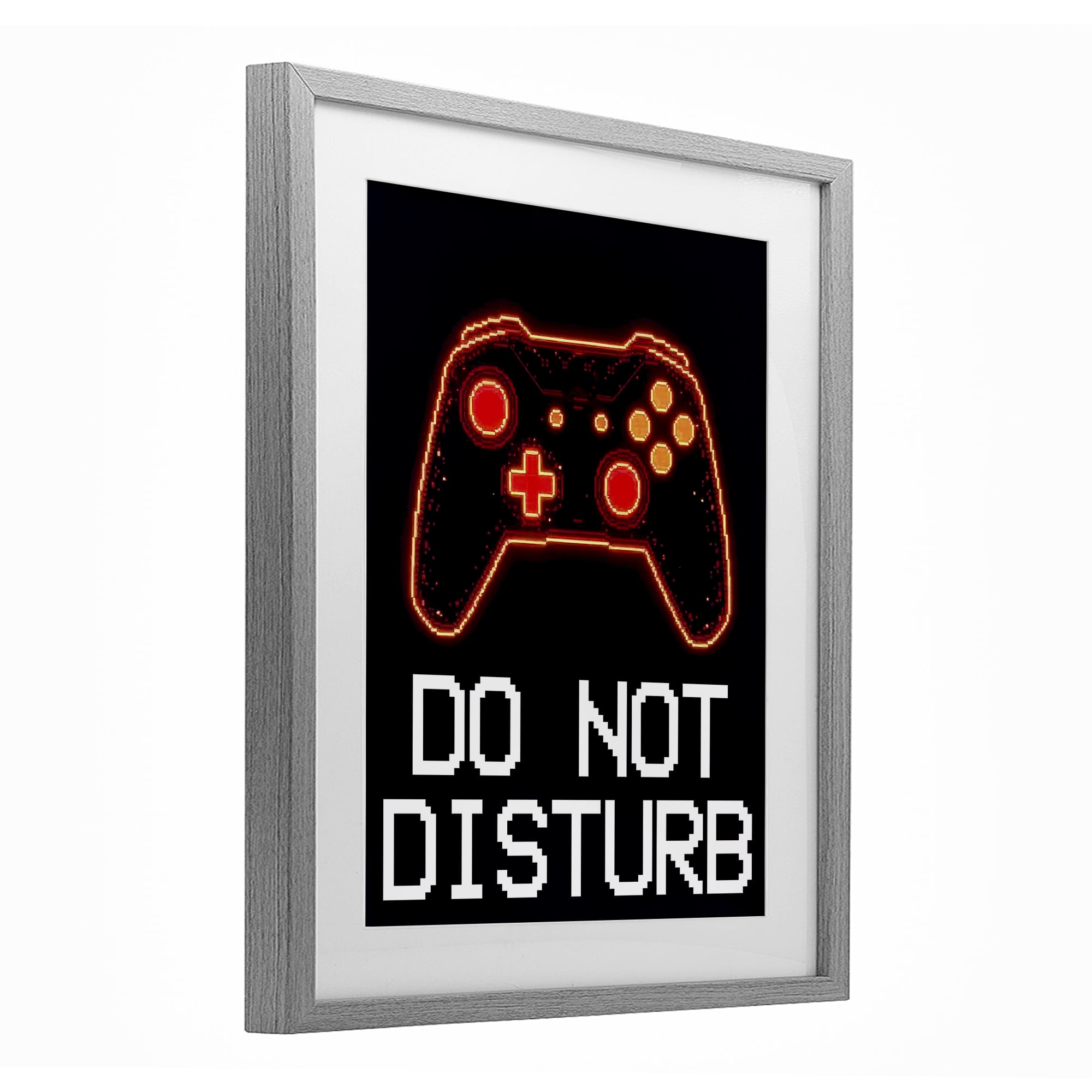 Do Not Disturb Neon Control Gray Framed Print Under Glass, design by Kim Allen