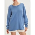 thumbnail image 3 of Womens Oversized Crew Neck Sweaters Long Sleeve Slouchy Knit Fall Casual Loose Side Split Pullover Tops Blue M, 3 of 6