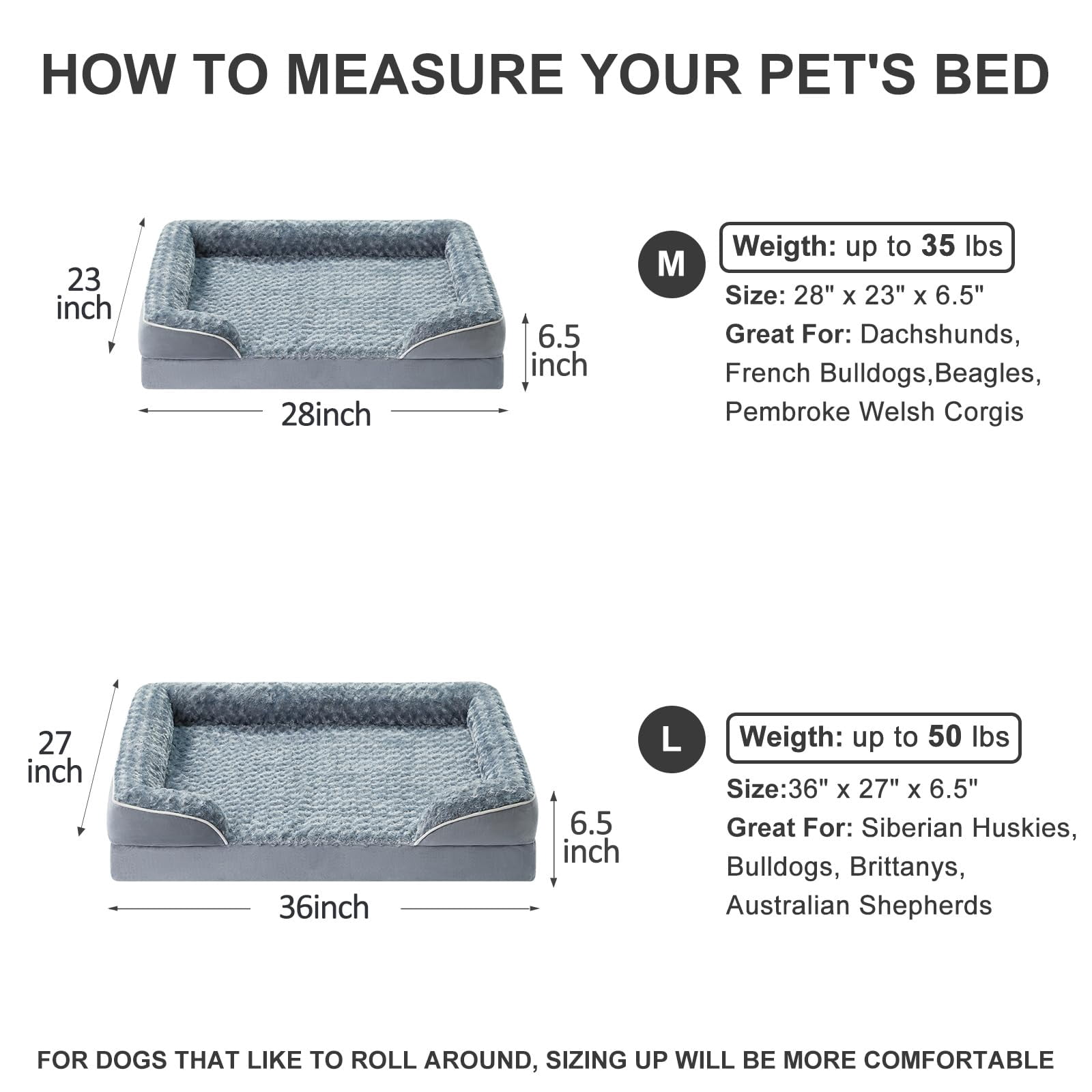 Dog Bed Grey 28.0"l X 23.0"w X 6.5"th Orthopedic Couch Style