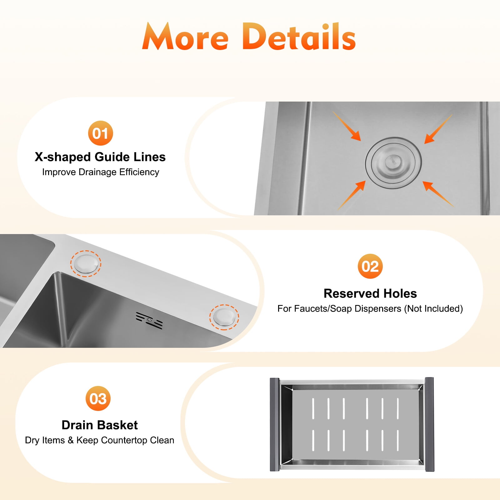 Rectangle Kitchen Sink, Stainless Steel Sink Bowl with Drainage Filters and Drain Basket, Double Bowl Design, Large Capacity, Free Strainer Waste, Silver (78 x 43cm)