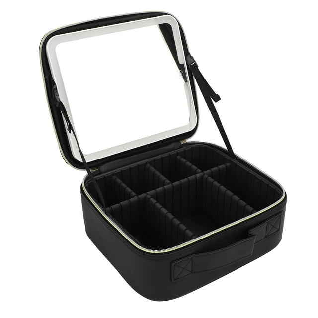 LED Makeup Bag, Large Capacity Portable Makeup Bag with 3 Color Lights Dimmable Travel Makeup Bag with LED Mirror for Travel and Home Use