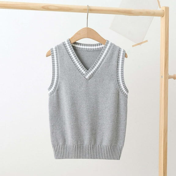 Children’s Winter Solid Knitted College Style V-Neck Sweater Vest Soft Polyester Fashion Pullover Sleeveless Warm Breathable Stylish Casual Daily Birthday Home Travel Boys Girls Multiple Sizes