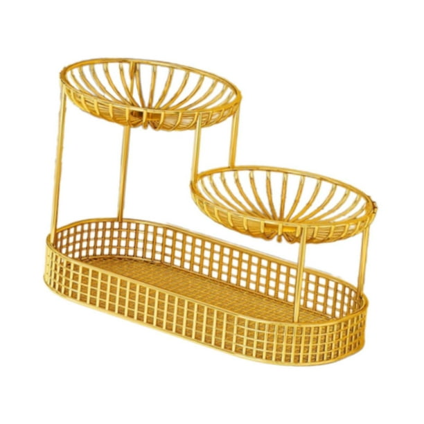 Cesta de alambre de tres niveles, organizador de frutas de varios niveles que ahorra espacio Oro