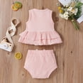 thumbnail image 5 of LMTODLFG Baby Girl Clothes Baby Girls Sleeveless Ruffle Solid Tops+Shorts Outfits Clothes Baby Girls' Clothing Pink 0-3 Months, 5 of 9