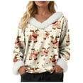 thumbnail image 4 of zaveiop Women's V-Neck Snowman Print Long Sleeve Sweater Cute Christmas Holiday Pullover with Faux Fur Trim (Beige, 4XL), 4 of 8