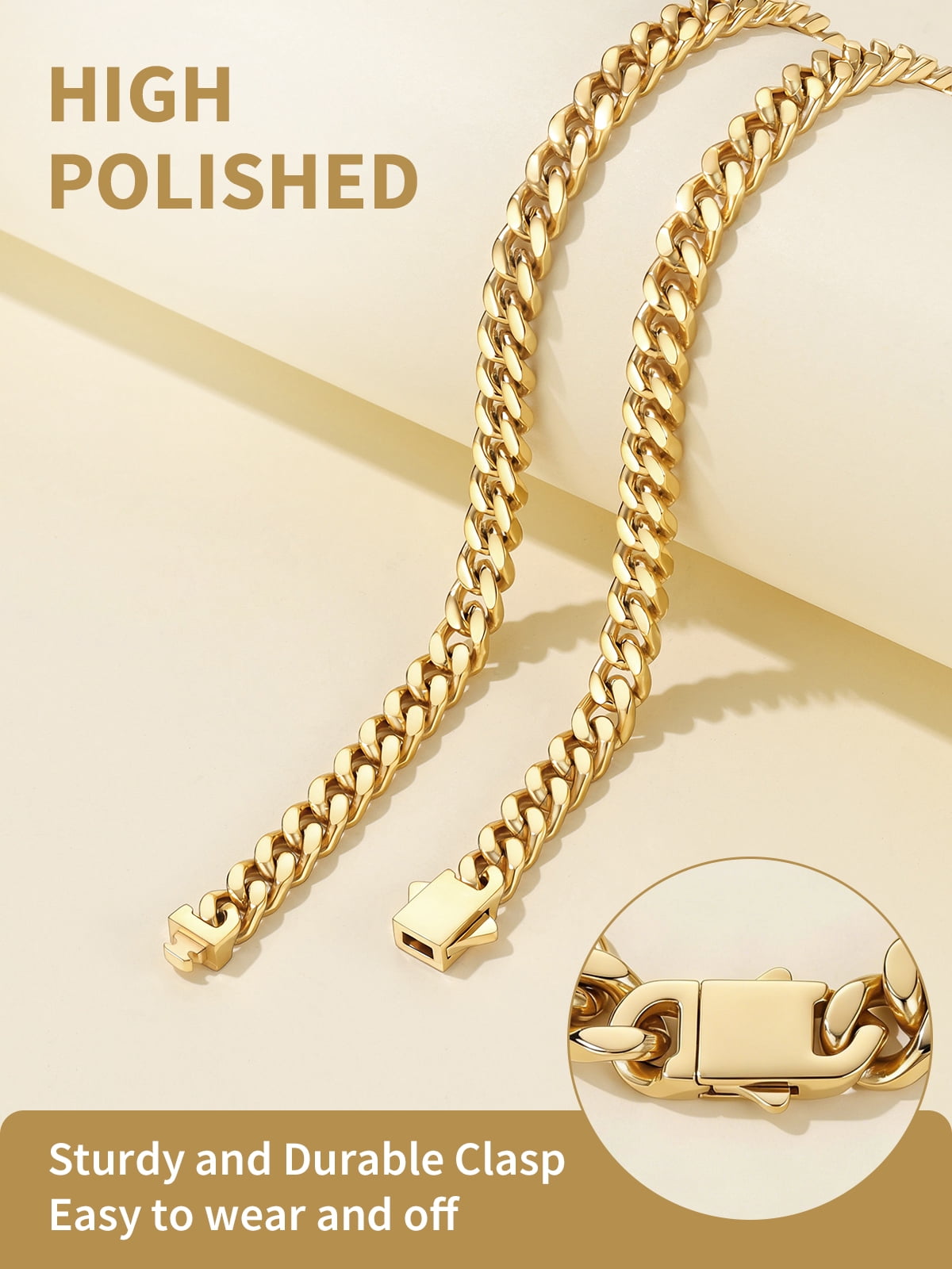 FindChic 14K Gold Plated Chains for Women 5mm Stainless Steel Cuban Link Necklace Birthday Graduation Jewelry Gifts Her Mom Wife, 20inch