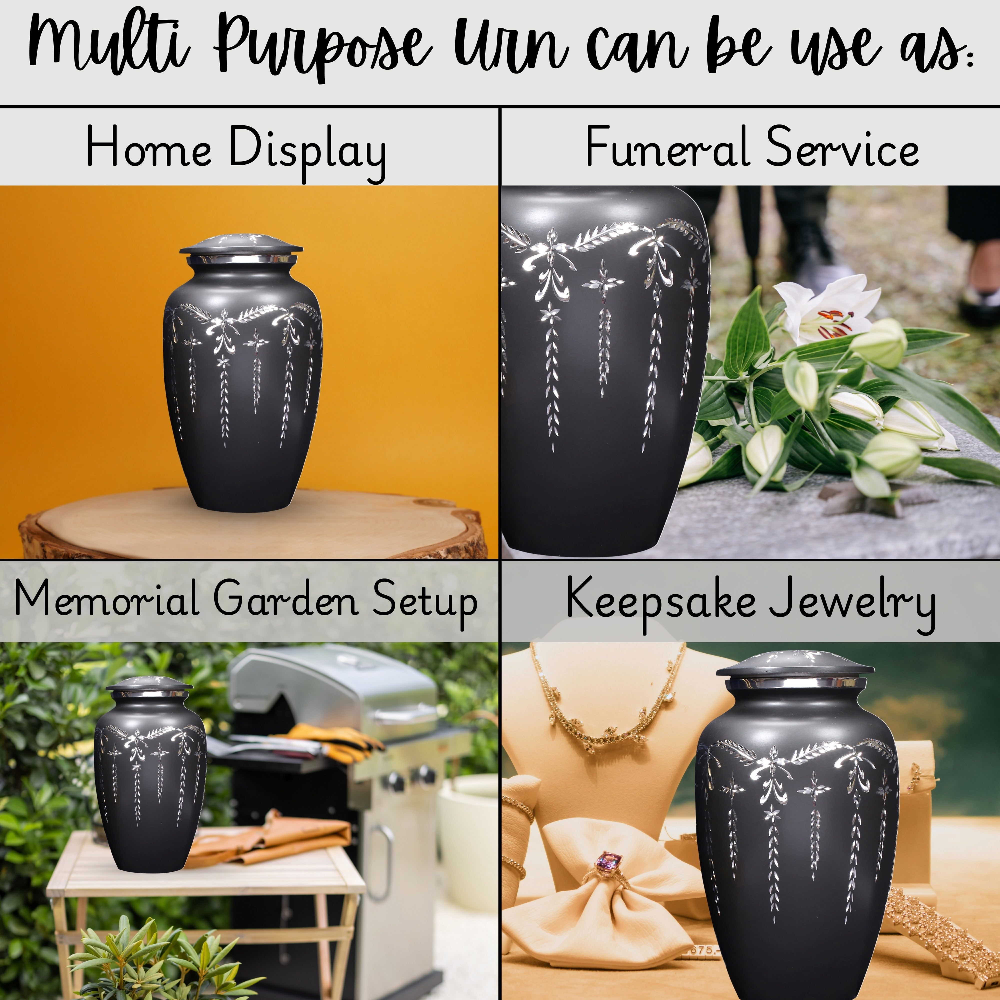Aluminum Handcrafted Urn - Elegant Keepsake Holder for Adult Human Ashes (Coal & Platinum)
